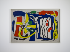 This is a photgraphy of a painting by Fernand Léger titled Composition with Three Profiles produced in 1937.