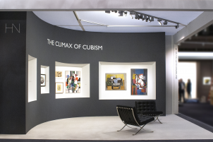 Installation shot featuring The Helly Nahmad Gallery booth at the art fair, TEFAF Spring New York, 2019
