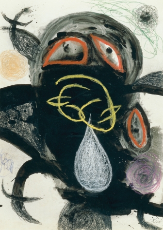 Joan Miró, Femme et Oiseau (18 / VIII/71 II and 24/XII/76 ), 1971-76 Brush and indian ink colored crayons on Guarro paper 79.8 x 56.5 cm. (31 2/5 x 22 1/5 in.) ©Helly Nahmad Gallery NY