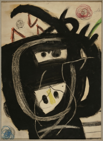 Joan Miró, Tête (23 V 81), 1981 Tempera, colored crayons, pencil and grattage on plywood 53.5 x 39 cm. (21 1/10 x 15 2/5 in.) ©Helly Nahmad Gallery NY
