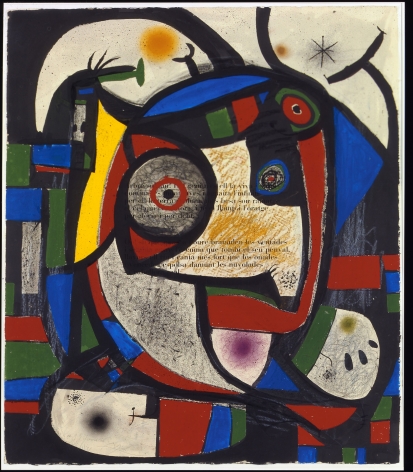 Joan Miró, Composition, 1976 Brush and ink, gouache, pastel, charcoal and wax crayon over aquatint on paper 105.1 x 89.5 cm. (41 3/8 x 35 1/4 in.) ©Helly Nahmad Gallery NY