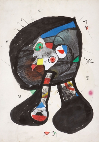 Joan Miró, Fantôme de l'Atelier, 1981 Gouache, watercolor, brush and ink, collage and pencil on paper 89.8 x 63 cm. (35 3/8 x 24 3/4 in.)  ©Helly Nahmad Gallery NY