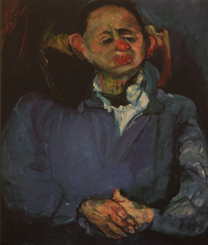 Image of the front cover of the book Soutine / Bacon which features Chaim Soutine's painting, Portrait of the Sculptor, Oscar Miestchaninoff, 1923-24